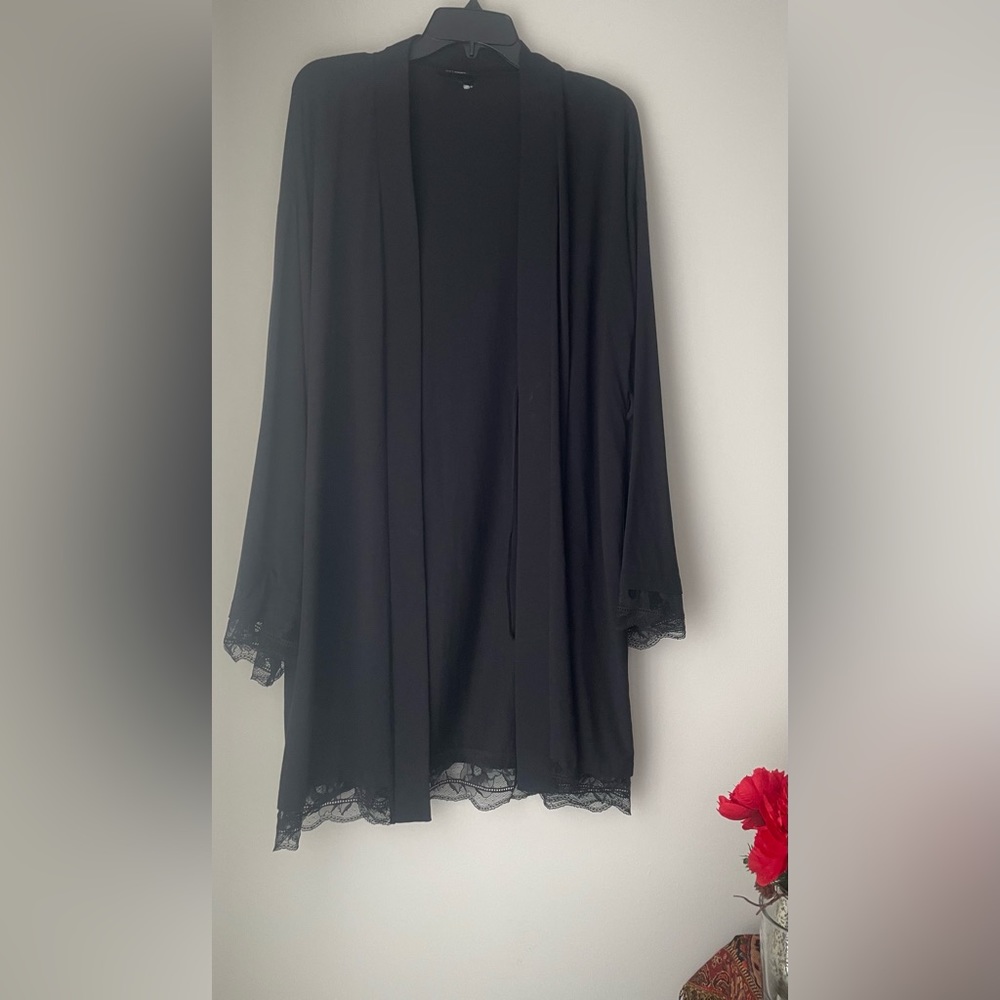 La Perla Black Lace Hem Cuffs Robe Size Large - Picture 1 of 4